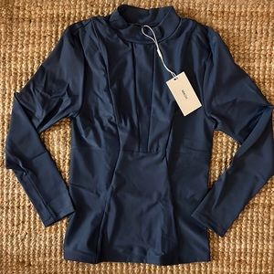 MIKOH Lowers Paneled Rashguard Long Sleeve Top in Drop Off Blue NWT size M